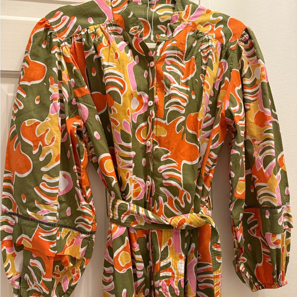 Poupette St. Barth Olive and Pink Patterned Dress